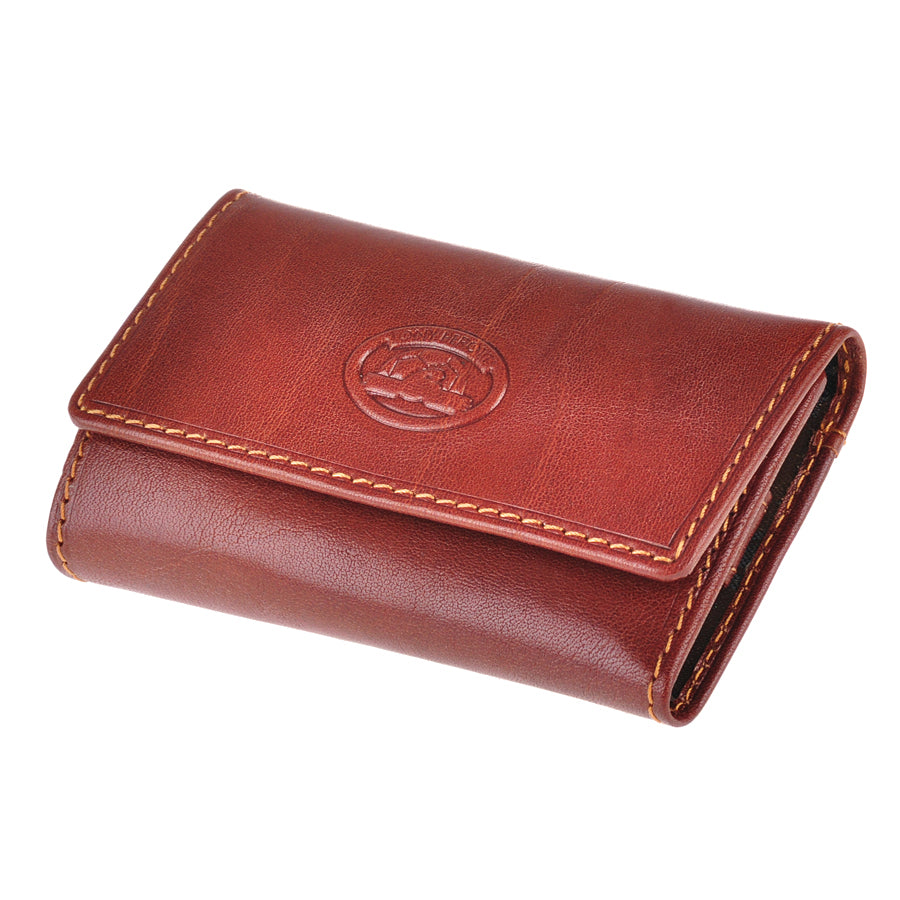 Cognac leather key case closed, angled view with contrast stitching — Tony Perotti Italico 1117 cognac
