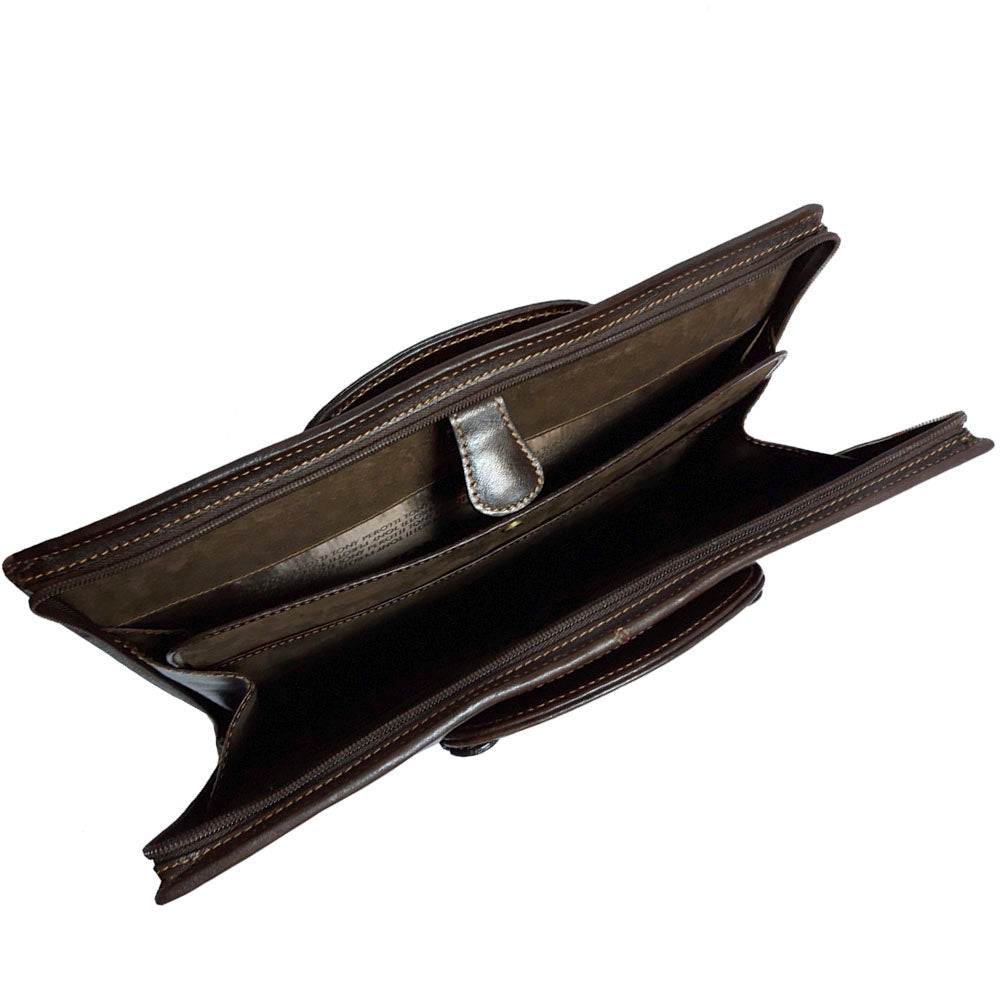 Inside the dark brown Italico 8232 — full-length document compartments and inner zip pocket