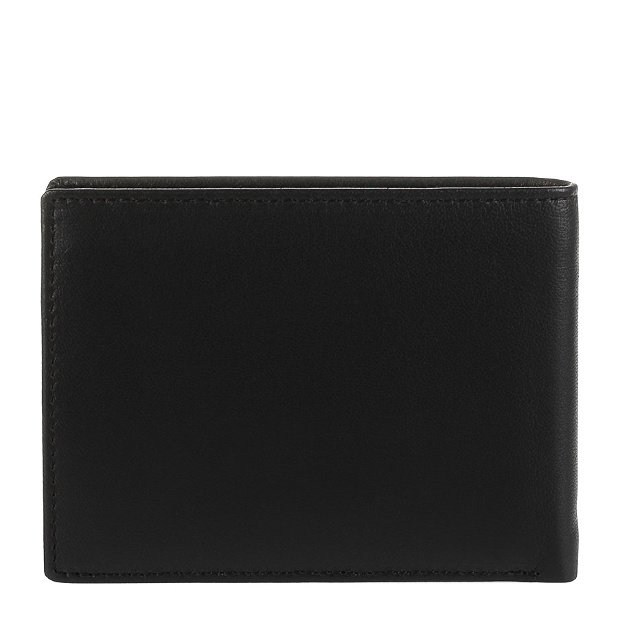 Back of the black Tony Perotti Cortina 5013 wallet — a plain smooth leather panel