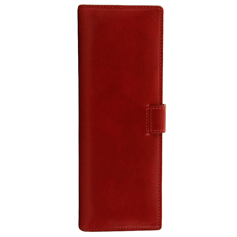 Red leather long business card holder back view with snap tab — Tony Perotti Italico 2639 rosso