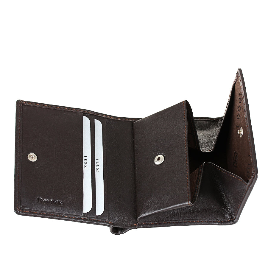 Dark brown leather bifold wallet interior detail — Tony Perotti Cortina 5089