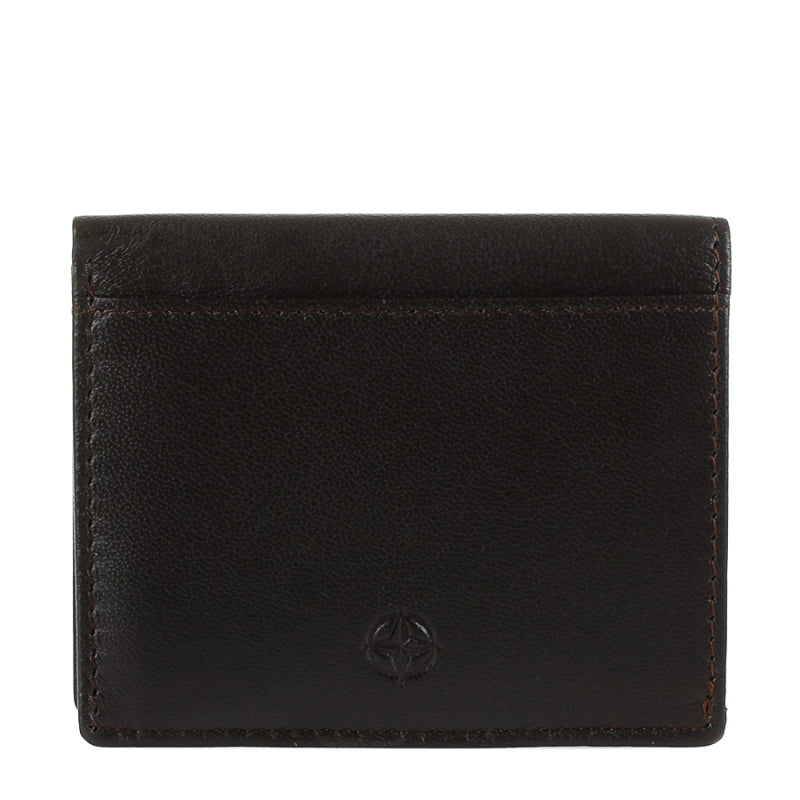 Tony Perotti Cortina 5045 moro — the dark brown leather card wallet closed, front face with the embossed compass rose