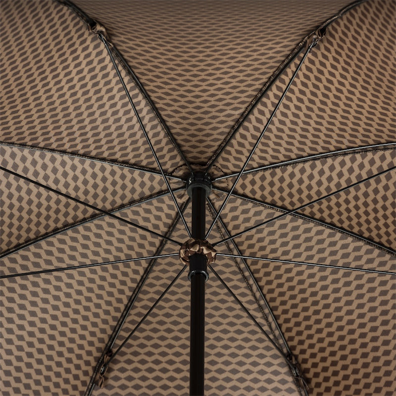 Underside of the open canopy with eight ribs and black shaft