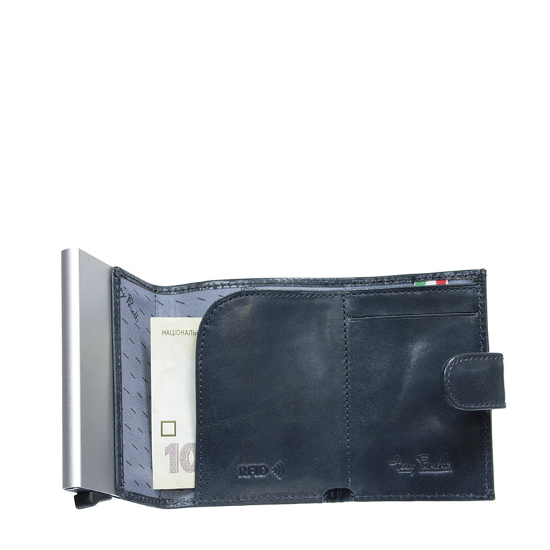 Tony Perotti Nevada 3768 navy — fully open: lined banknote compartment and embossed RFID mark