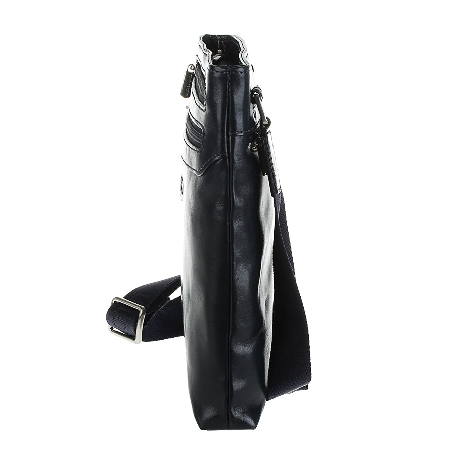 Side profile of the navy Italico 6048 bag — slim gusset and top zip with branded puller