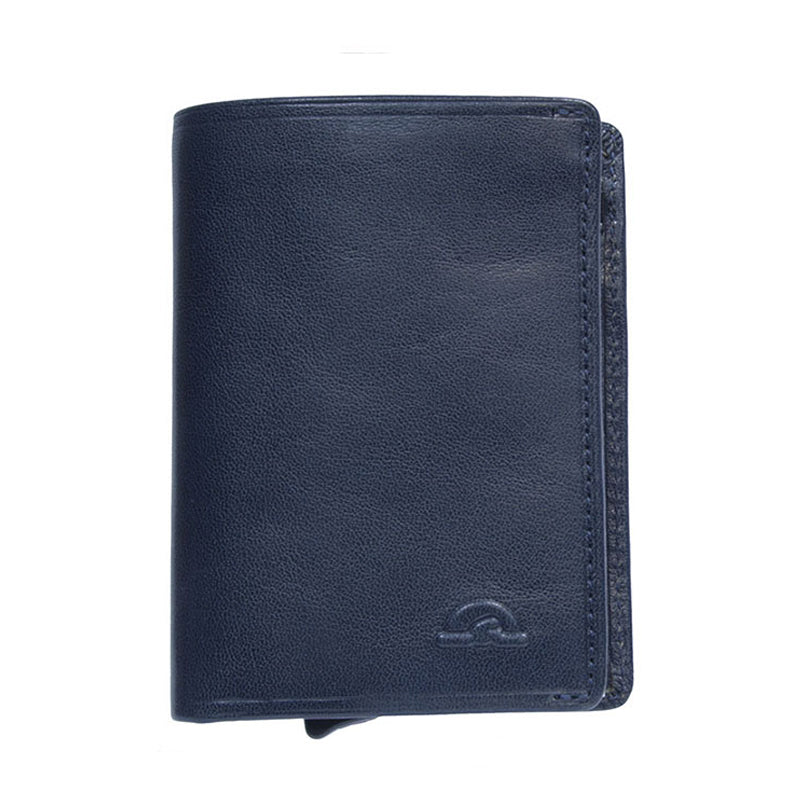 Navy leather RFID card holder Tony Perotti Nevada 3758 navy — front with embossed turtle emblem