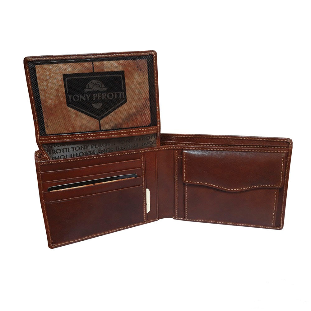 Cognac leather bifold wallet handcrafted in Italy — Tony Perotti Italico 533