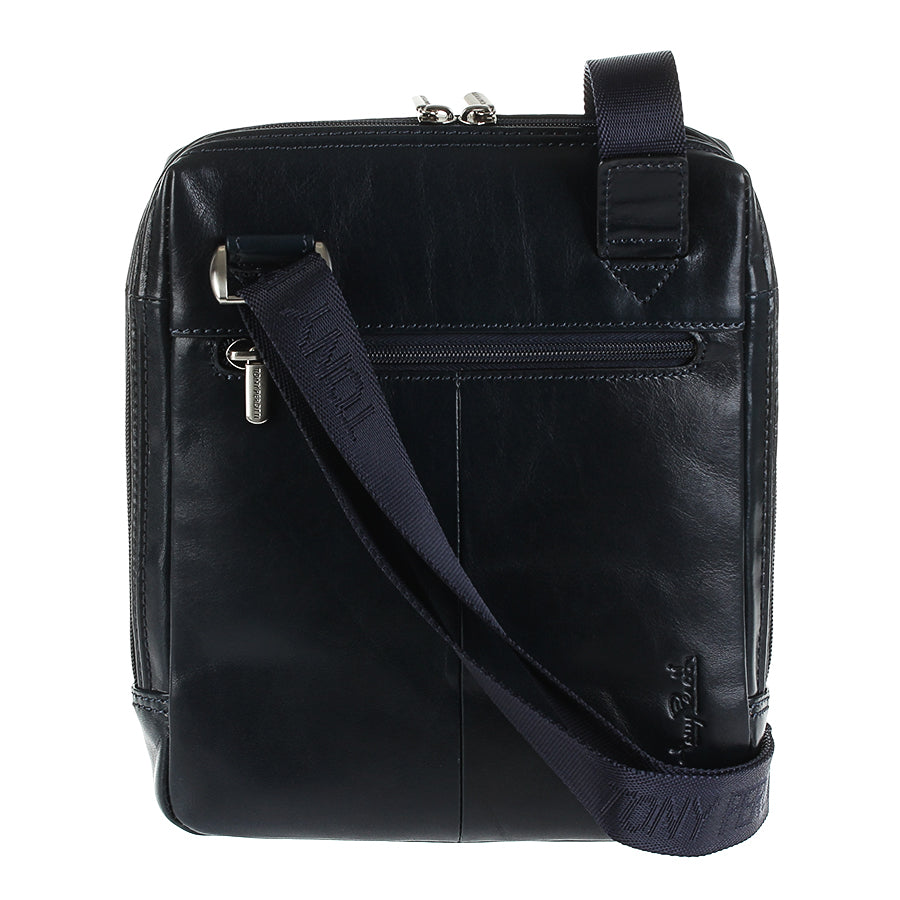 Back of the navy crossbody bag with flat zip pocket — Italico 6001 navy