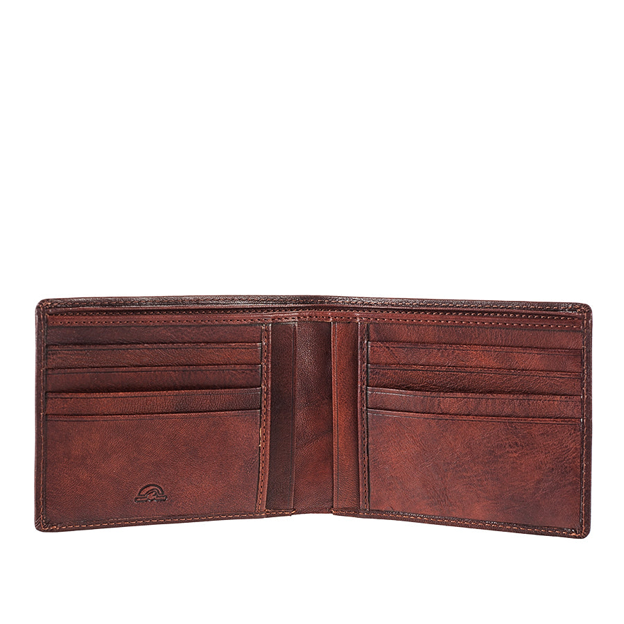 Open Tony Perotti Varsavia 537 caffe wallet with card slots on both halves and vertical pockets at the centre