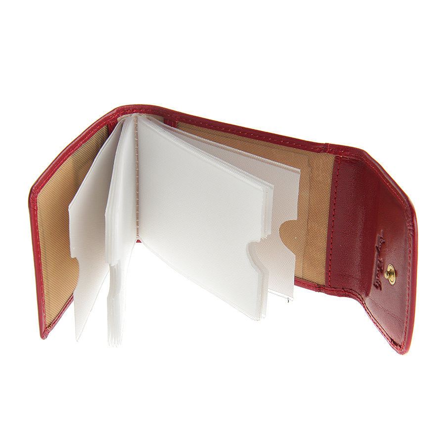Tony Perotti Italico 1703 rosso — opened, showing the fan of twelve clear card files