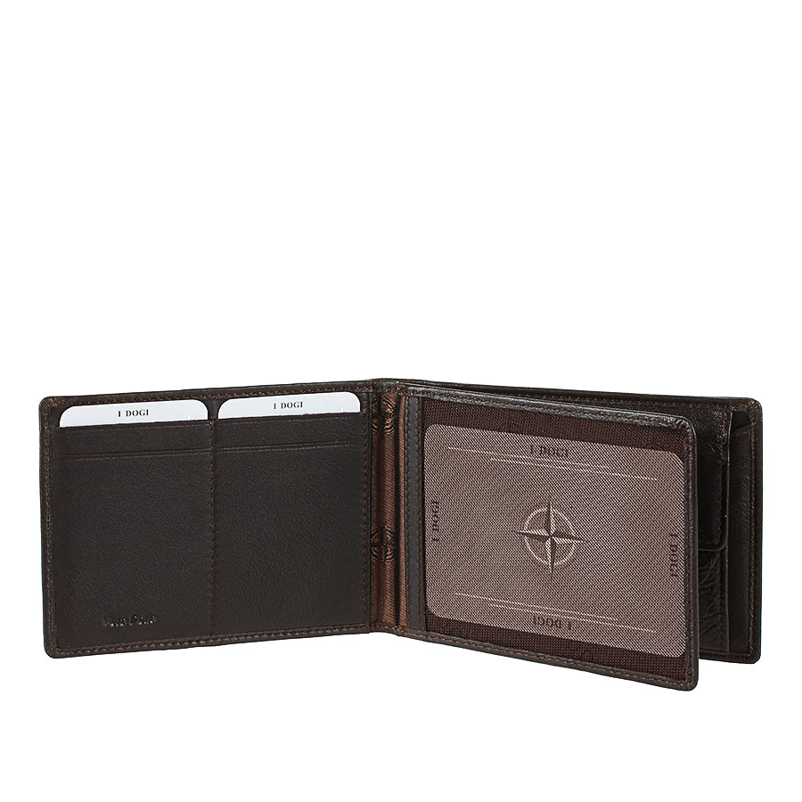 Dark brown leather bifold wallet ID window — Tony Perotti Cortina 5085