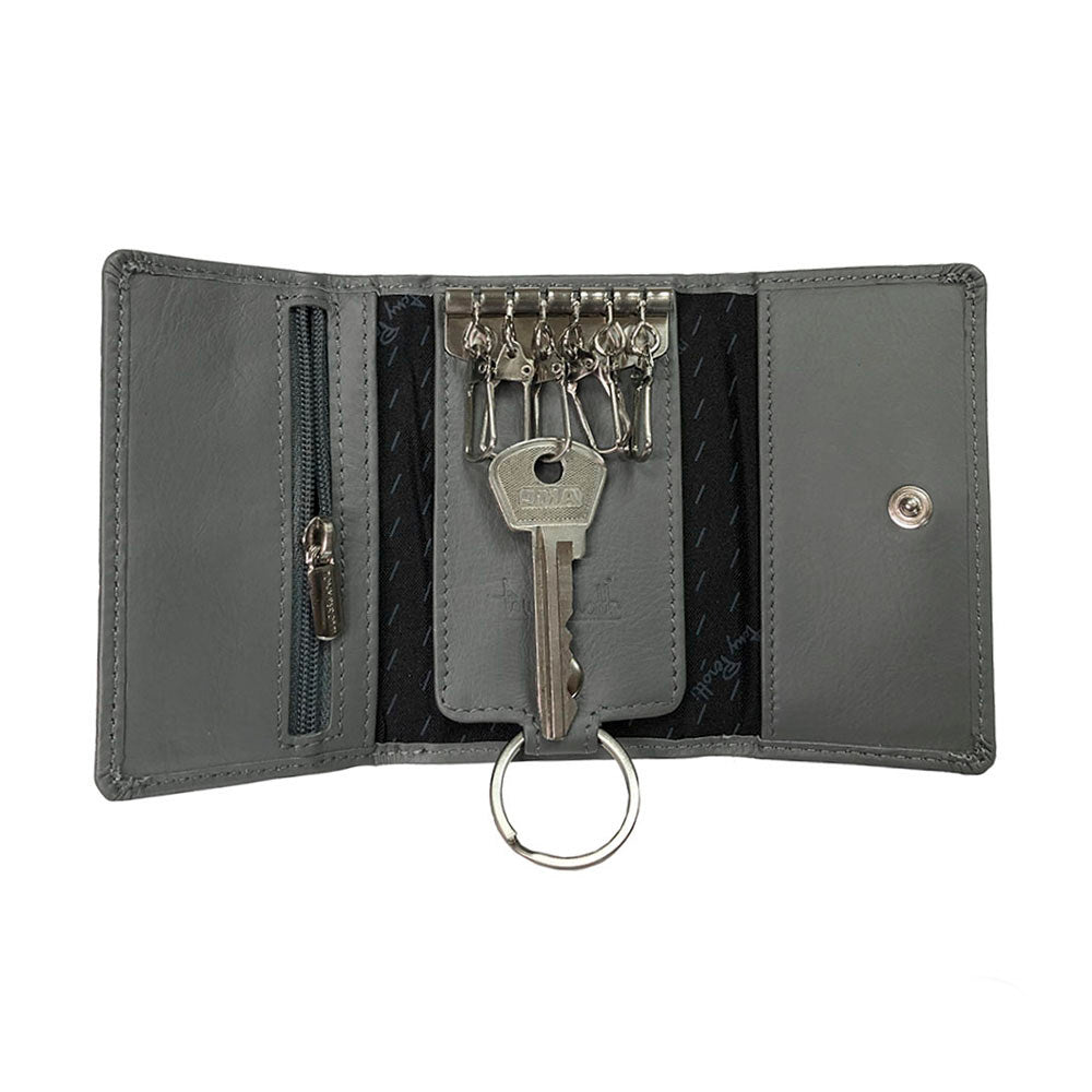 Tony Perotti New Rainbow 1117 grigio — opened with a key on one of the six snap hooks; in this colour the lining is black with a grey brand print