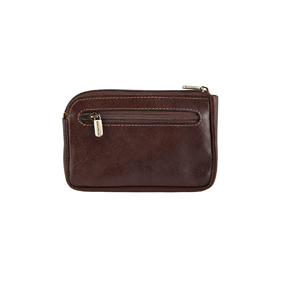 Dark brown leather key case open with two key rings — Tony Perotti Italico 1940 moro