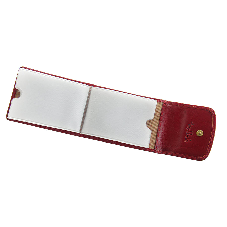 Tony Perotti Italico 1703 rosso — laid open flat, showing the clear files and the press studs