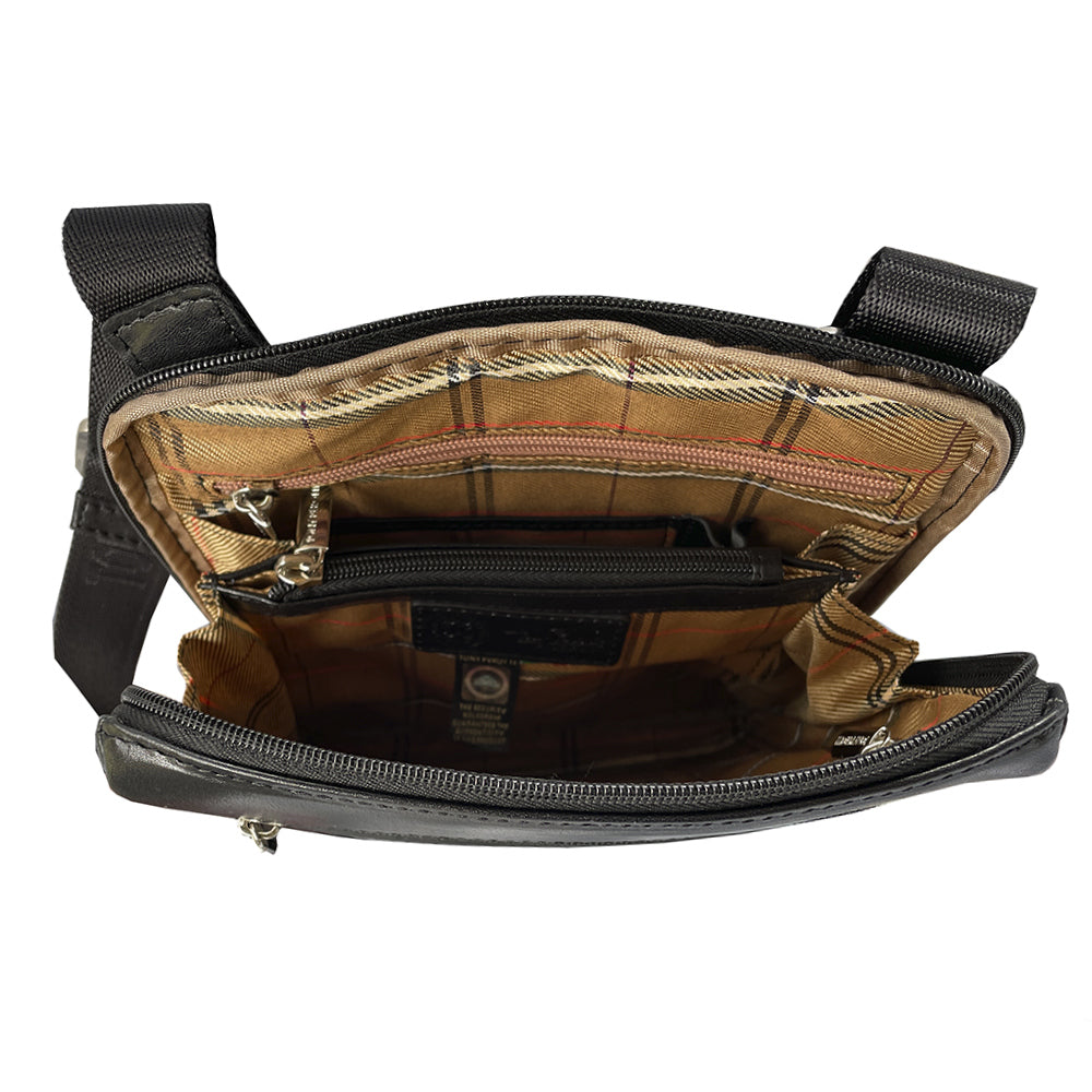 Inside the black Italico 9137-20 bag — branded checked lining, zip partition pocket and inner zip pocket