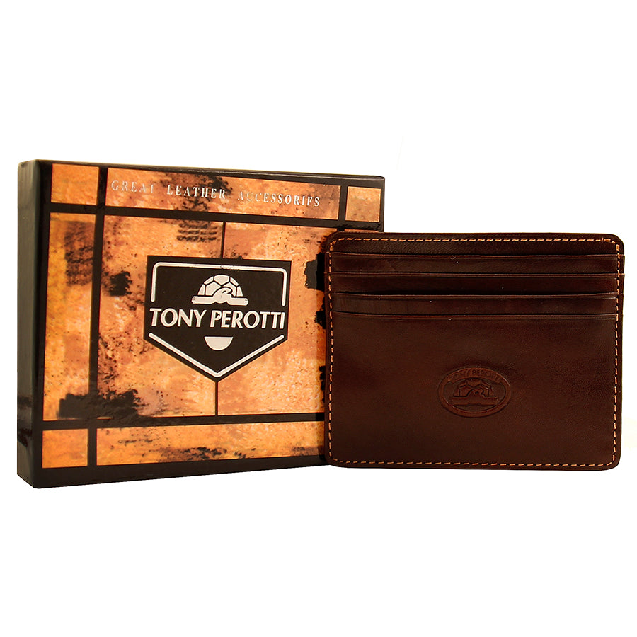 Dark brown leather card holder with Tony Perotti branded gift box — Italico 2236 moro