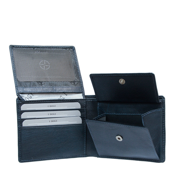 Navy leather bifold wallet back view — Tony Perotti Cortina 5078