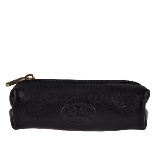 Tony Perotti black bull leather key case with carabiner — Italico 109 nero