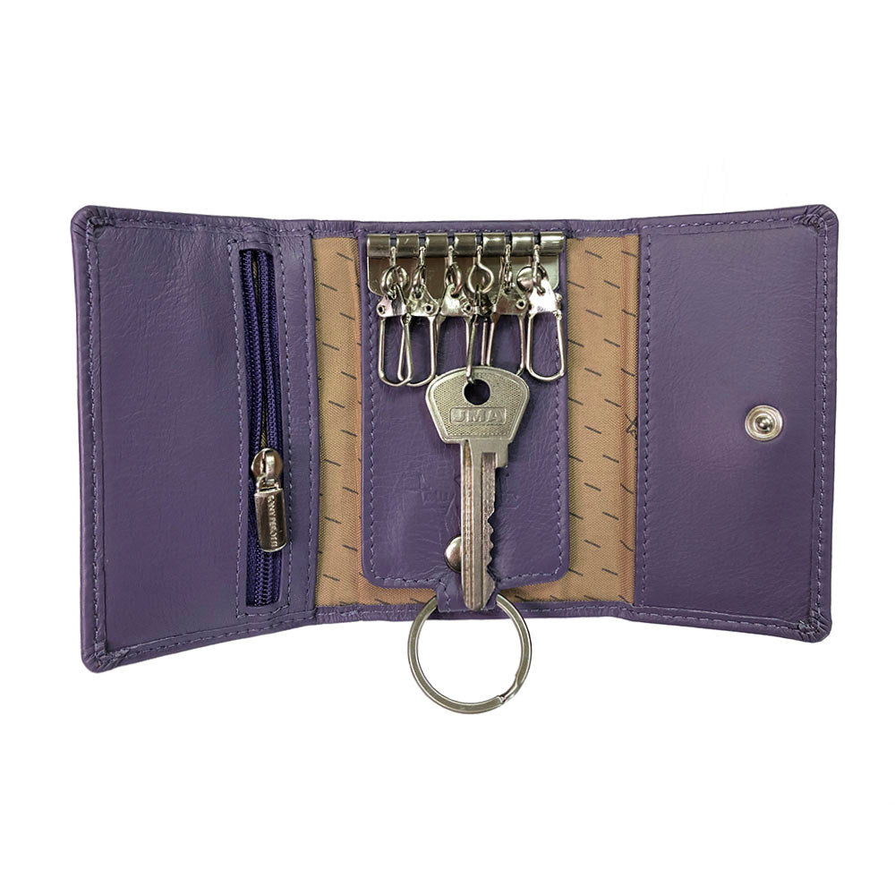 Tony Perotti New Rainbow 1117 viola — opened with a key on one of the six snap hooks, the zip pocket on the left and the beige brand-print lining