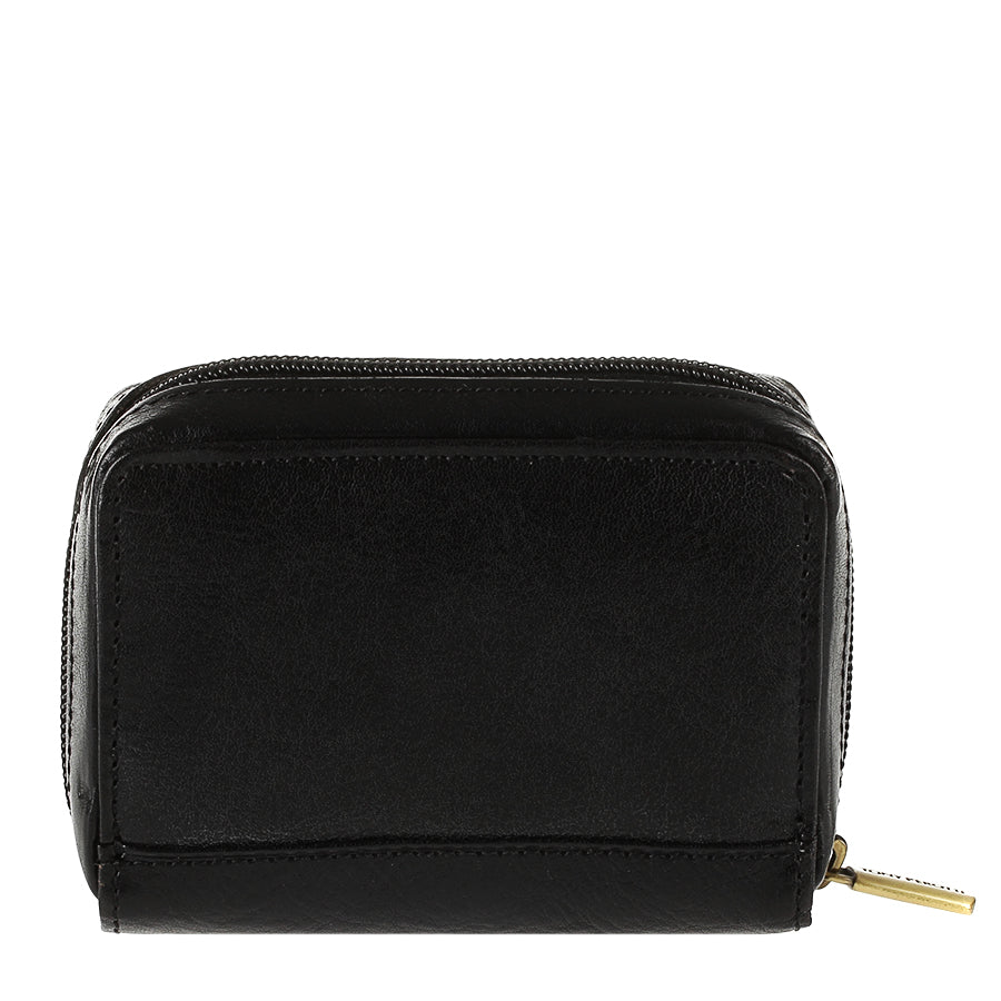 Tony Perotti Italico 1582 nero — the plain back face of the black leather card holder with the zip running around the edge