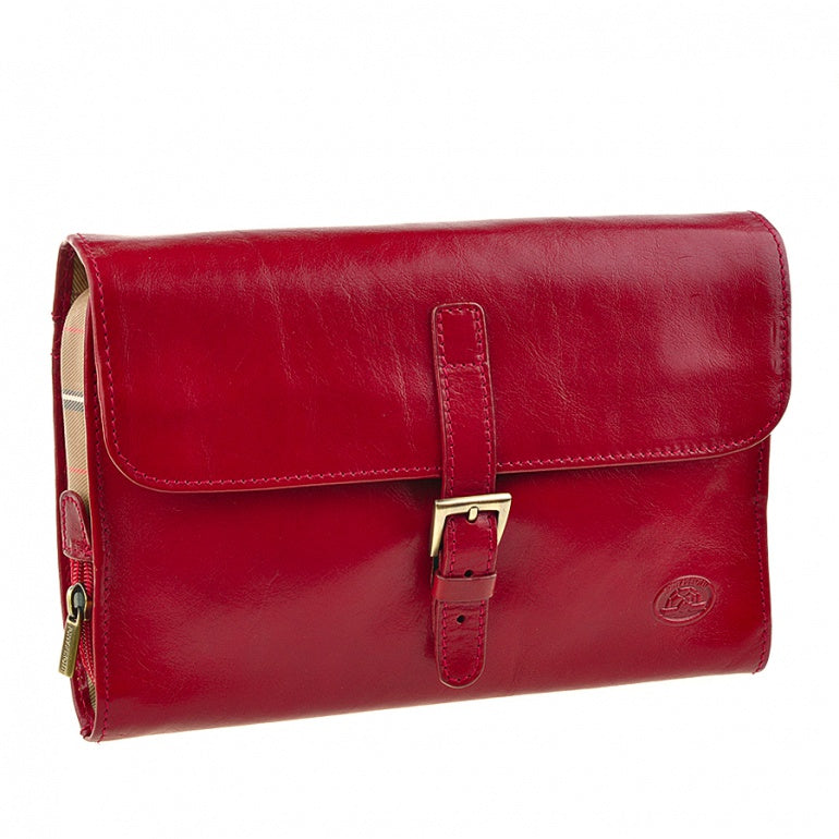 Tony Perotti red bull leather toiletry bag with turtle emblem — Italico 8707 rosso