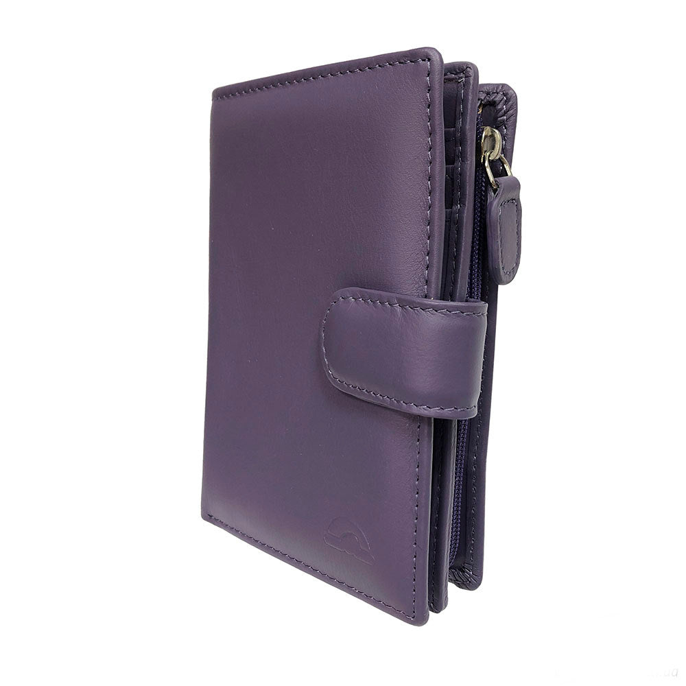 Purple New Rainbow 1654 wallet at an angle showing the side zip coin pocket
