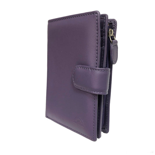 Purple New Rainbow 1654 wallet at an angle showing the side zip coin pocket