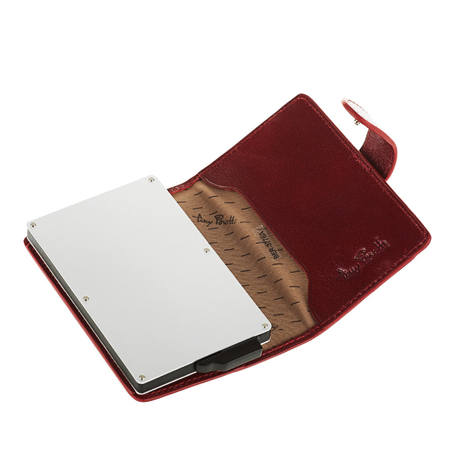 Tony Perotti Nevada 3776 rosso — open, with the metal pop-up case and the cards fanned out