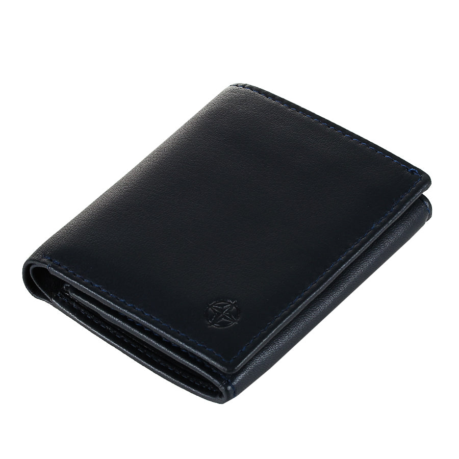 Open navy leather bifold wallet with card slots — Tony Perotti Cortina 5089