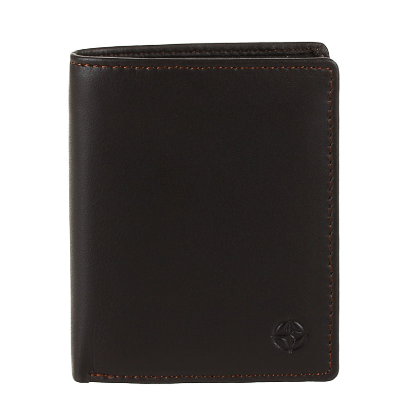 Front of the dark brown Tony Perotti Cortina 5088 moro card wallet seen straight on — the embossed compass rose in the lower corner