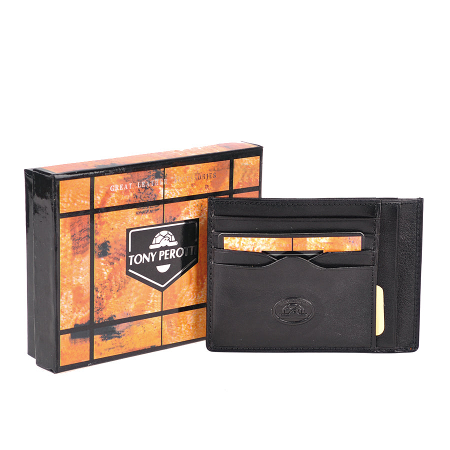 Black leather card holder with Tony Perotti branded gift box — Italico 2171 nero
