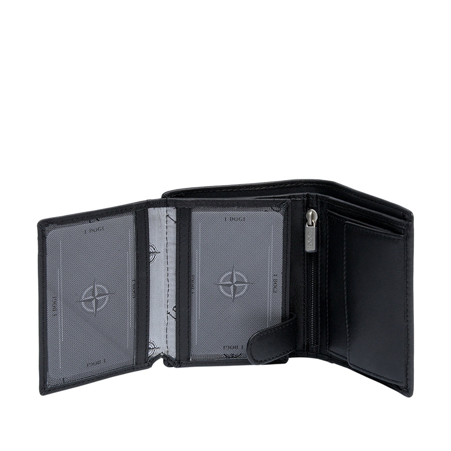 Tony Perotti Cortina 5054 nero seen open from the front — both flip-out document panels spread out side by side