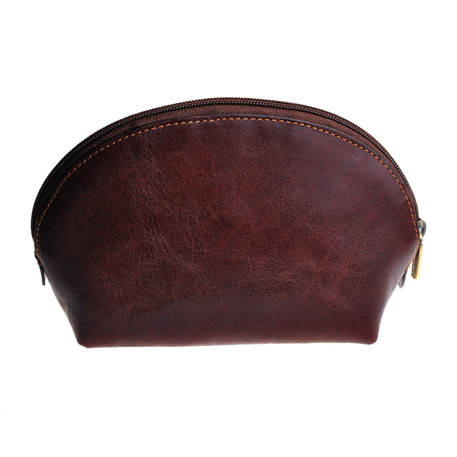 Tony Perotti Italico 1583L+M moro large brown leather cosmetic bag — front view