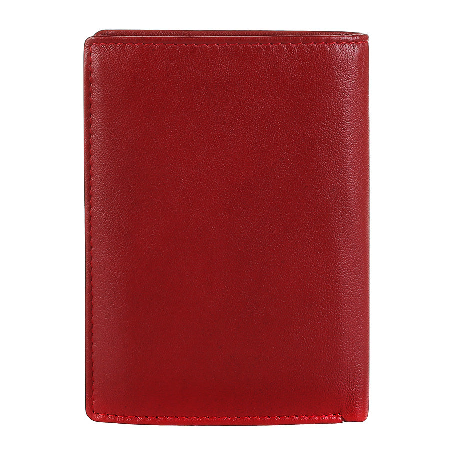 Back of the red Tony Perotti Cortina 5031 wallet — a plain smooth leather panel