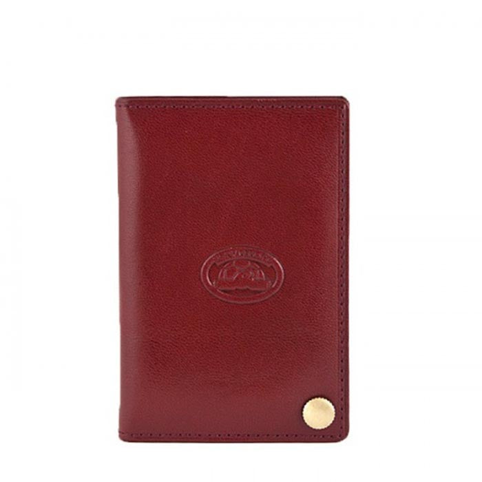 Tony Perotti red bull leather business card holder with turtle emblem — Italico 2028 rosso