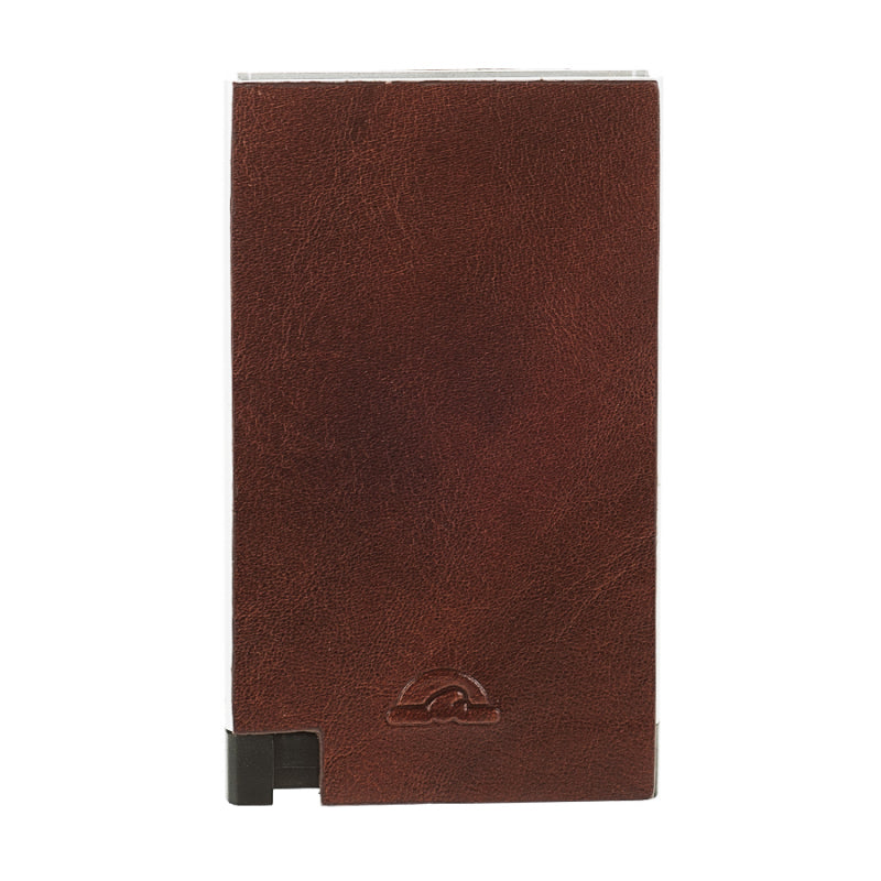 Tony Perotti Nevada 3778 moro — the front of the brown leather card holder with the embossed turtle emblem and the slider at the bottom