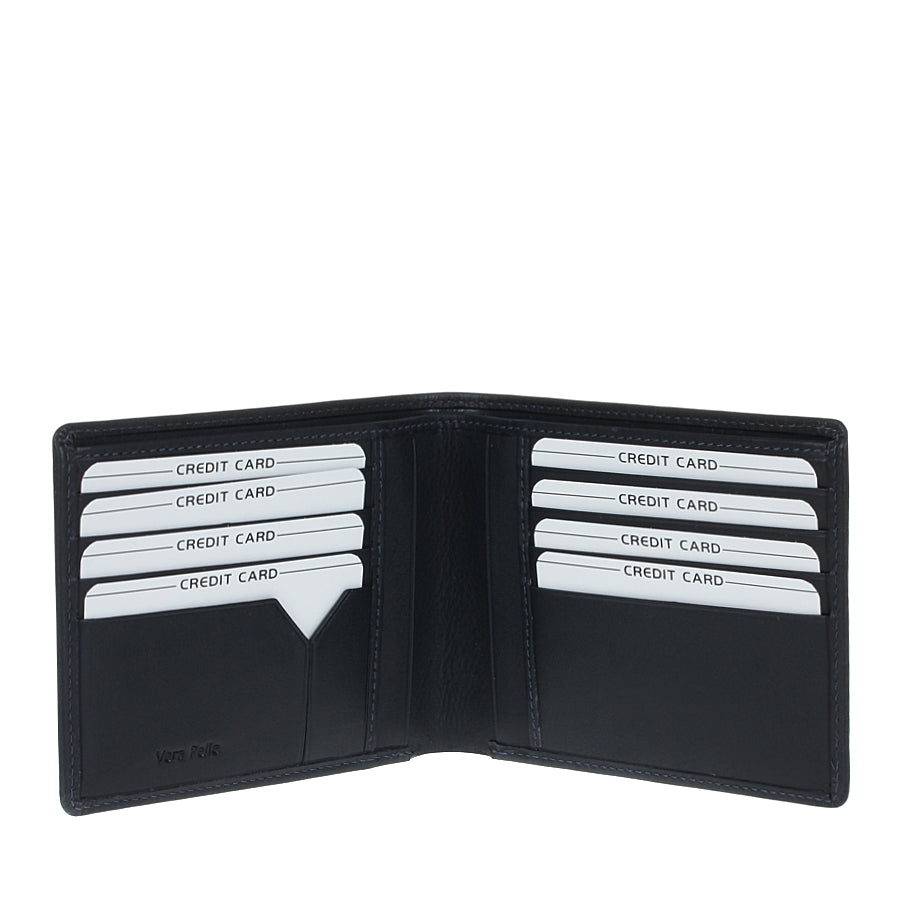 Tony Perotti Cortina 5014 navy opened — four card slots in each column and two vertical slots between them