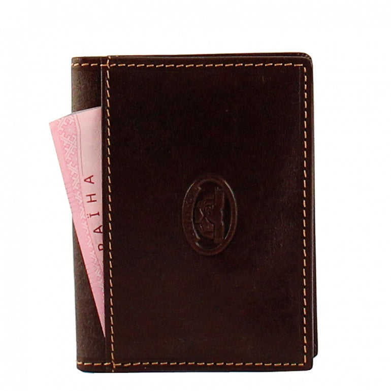 Tony Perotti dark brown bull leather card holder with turtle emblem — Italico 1034 moro