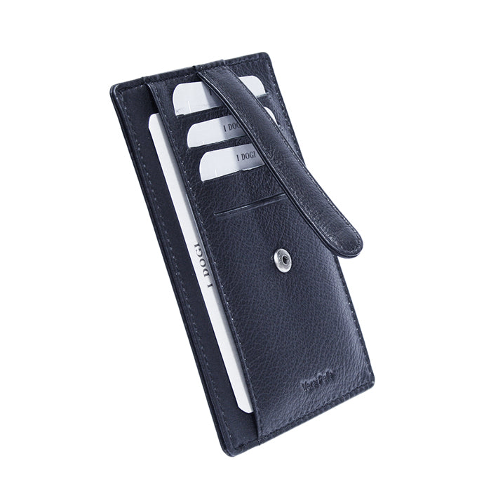 Tony Perotti Cortina 5001 navy — at an angle, showing the leather strap and the silver press stud that closes it