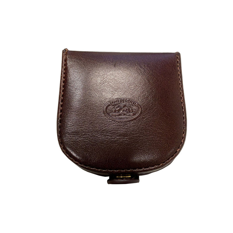 Dark brown leather coin purse Tony Perotti Italico 2086 moro — front with the embossed oval turtle emblem and the snap tab