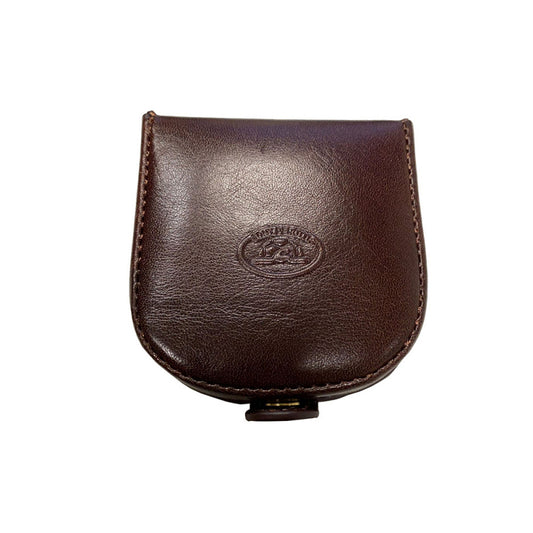 Dark brown leather coin purse Tony Perotti Italico 2086 moro — front with the embossed oval turtle emblem and the snap tab