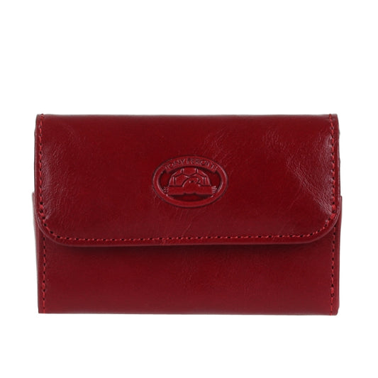 Tony Perotti Italico 2680 rosso — the red leather business card case closed, with the embossed turtle emblem on the lid