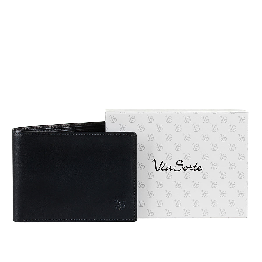 Tony Perotti Viasorte 537 navy leather bifold wallet with white Viasorte gift box