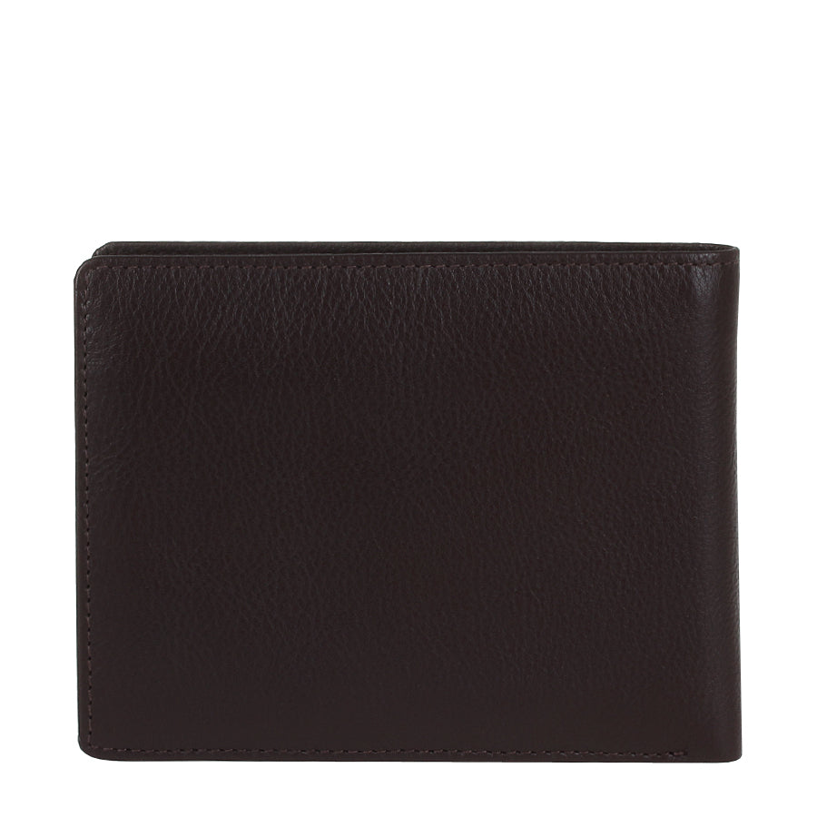 Back of the dark brown Tony Perotti Cortina 5017 wallet — a plain grained leather panel