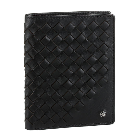 Tony Perotti Timone intrecciato 12050 nero black woven leather vertical wallet, three-quarter view