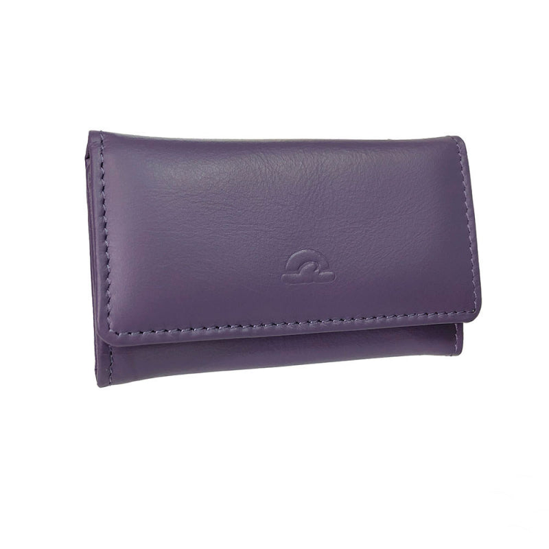 Tony Perotti New Rainbow 1117 viola — purple leather key case closed, the turtle emblem embossed on the flap
