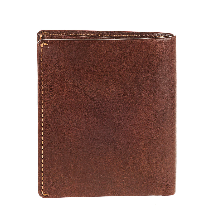 Back of Tony Perotti Nevada 3504 moro dark brown leather compact wallet with tan stitching