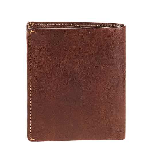 Back of Tony Perotti Nevada 3504 moro dark brown leather compact wallet with tan stitching