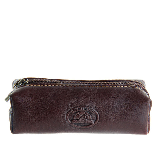 Tony Perotti dark brown bull leather key case with carabiner — Italico 109 moro
