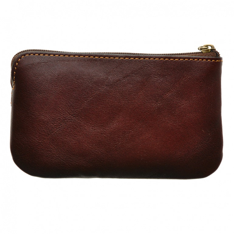 Dark brown leather key pouch, plain back panel with top zip — Tony Perotti Italico 359 moro